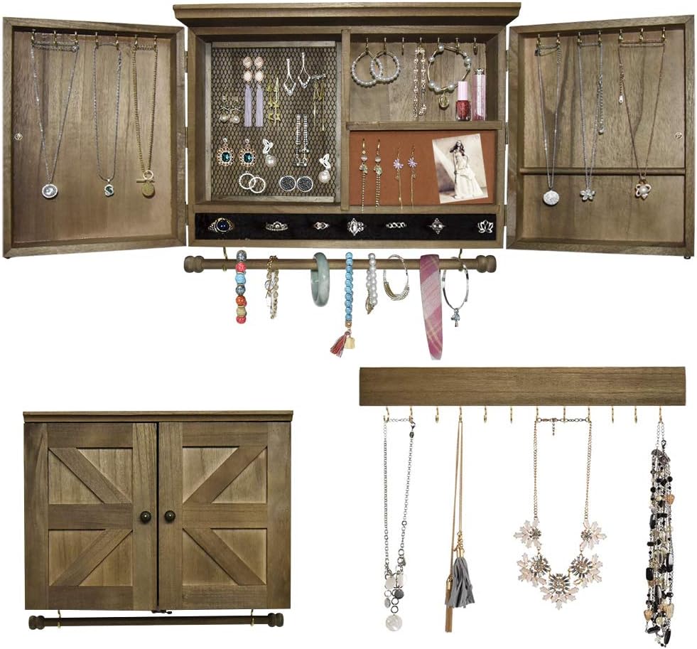 Soporte joyas rústico madera para collares aretes pulseras