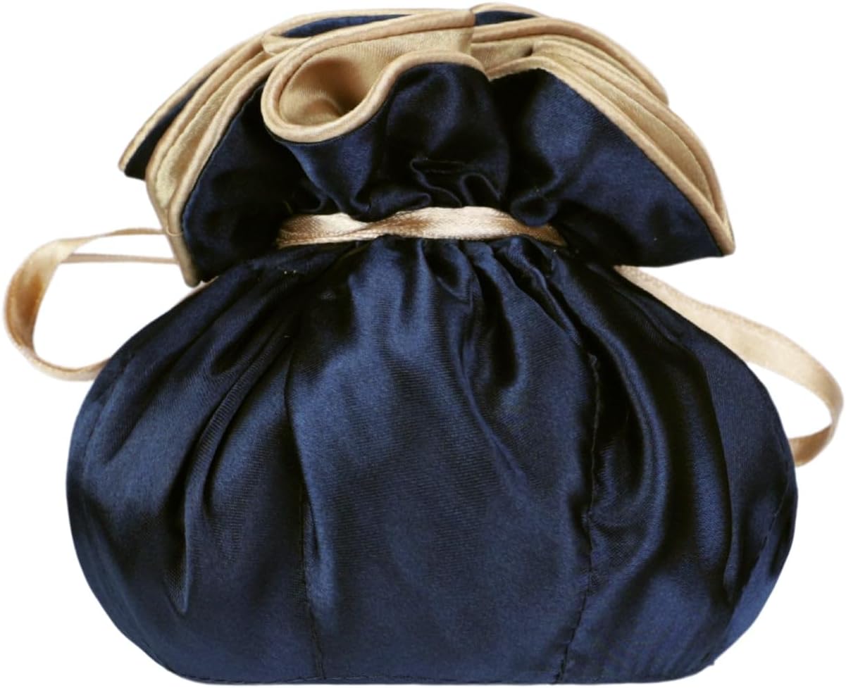 Bolsa satén con cordón joyas 8 bolsillos azul oscuro dorado