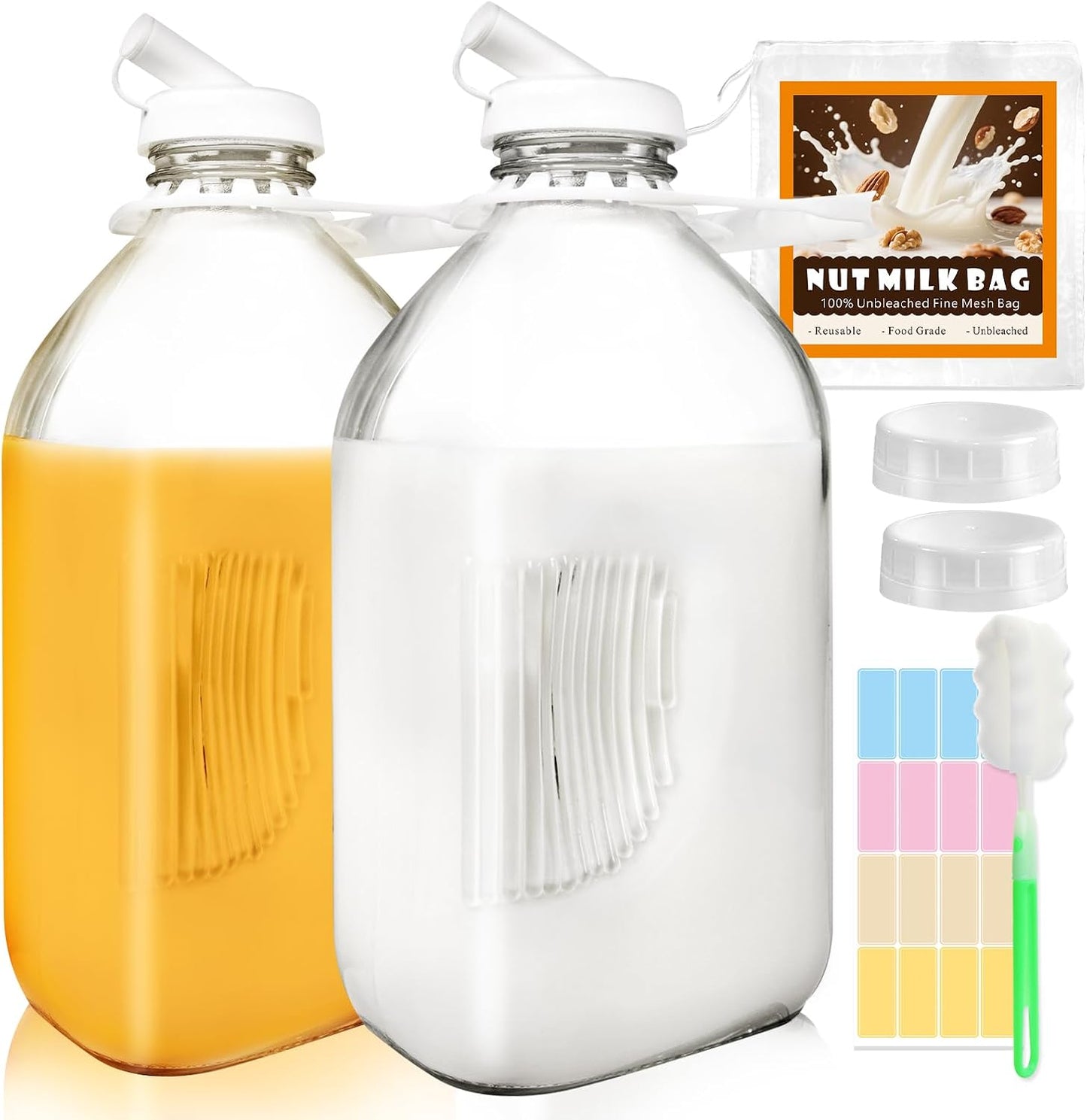 2 Botellas Vidrio 64oz con Bolsa Leche Nueces