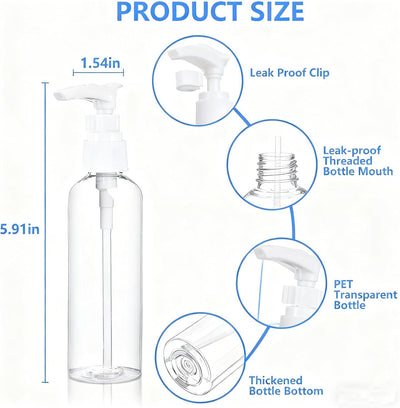 4 Botellas Viaje TSA Aprobadas 100ml Transparentes Fugas