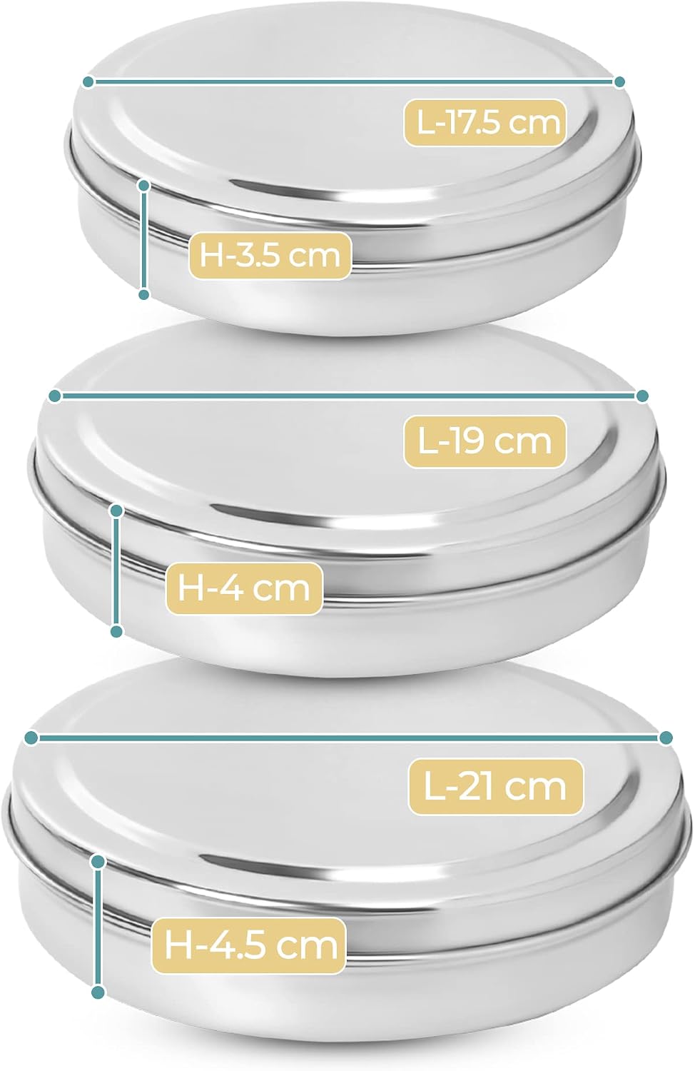Set 3 Recipientes Acero Inox 23-40oz Elegantes