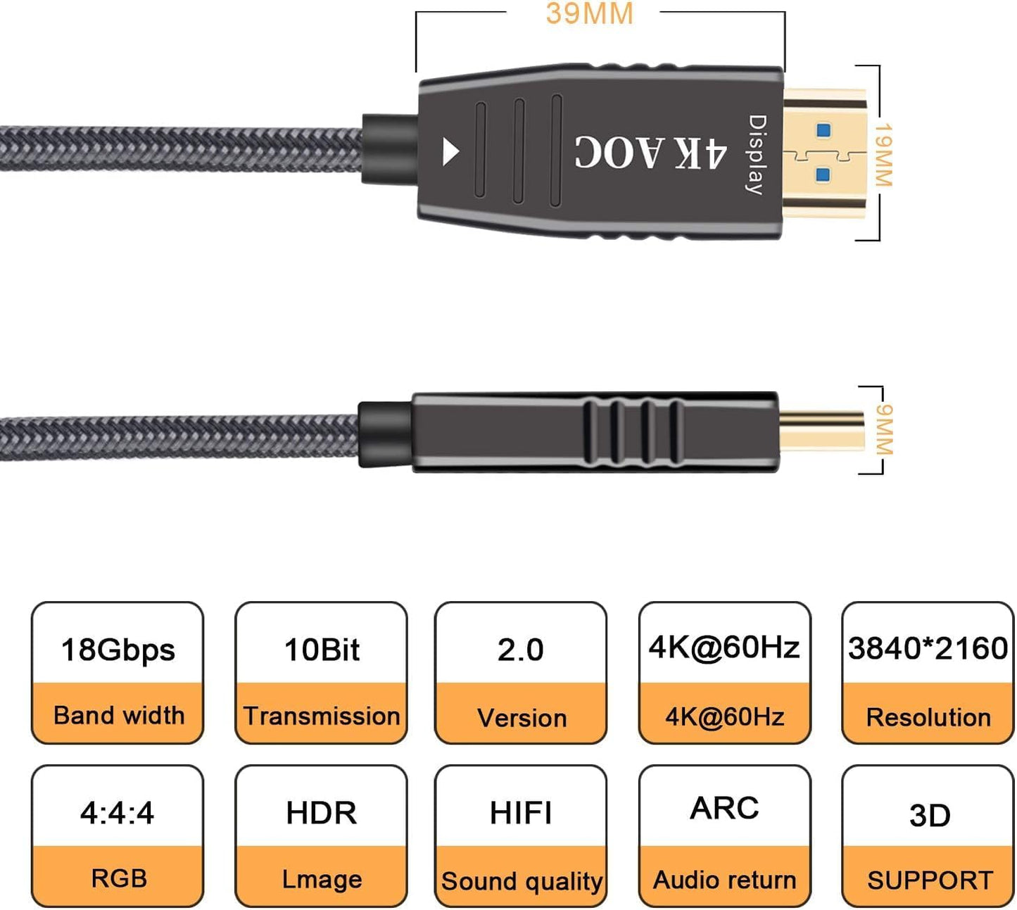Cable HDMI Fibra Óptica 4K 100pies Soporte 2.0 HDR 60Hz