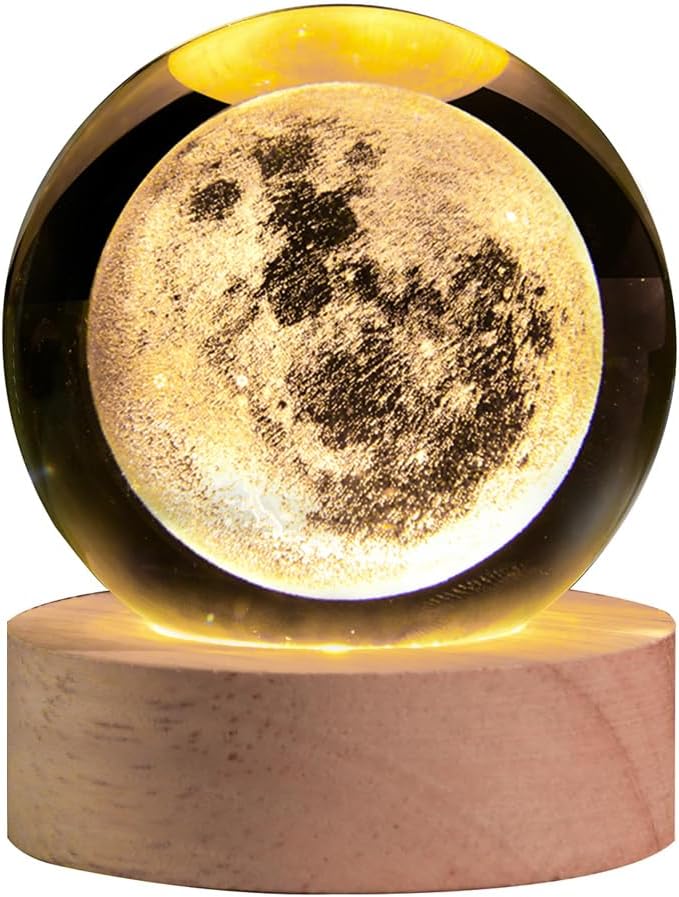 Bola cristal luna 3D con soporte LED luz nocturna