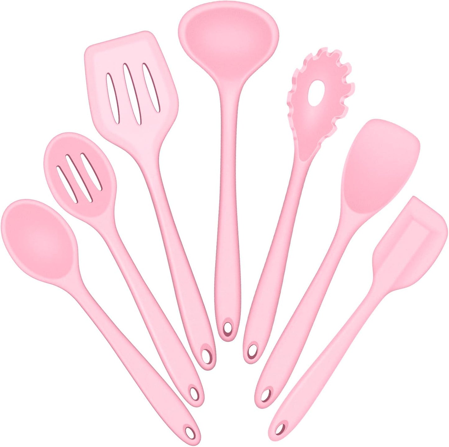 Set 7 Pzas Utensilios Silicona Rosa Antiadherente Cocina