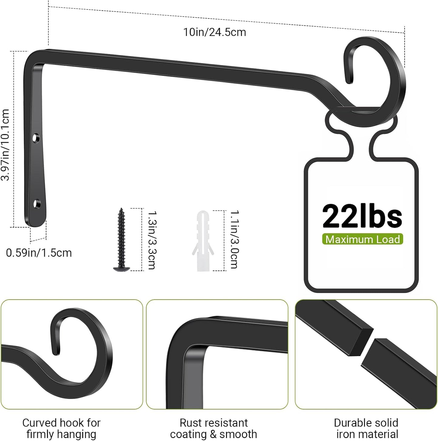 Gancho pared 10" 2 Pack hierro interiores exteriores