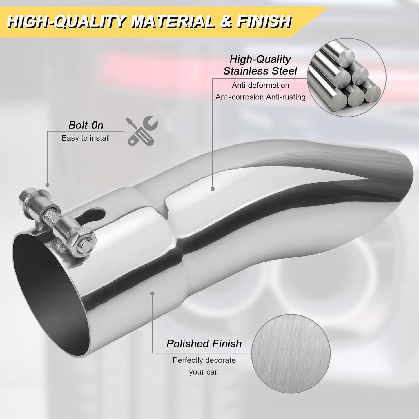 Tubo escape acero inox 2.5" 9" curvado con sujeción
