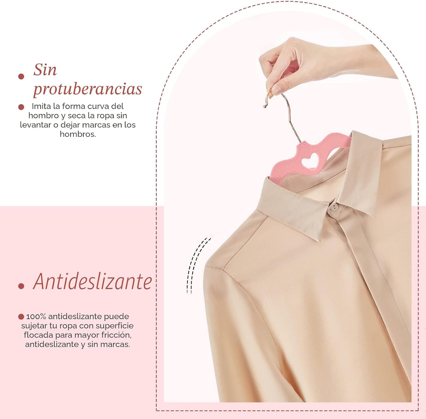 60 Perchas Terciopelo Rosa Antiderrap con Forro Fieltro