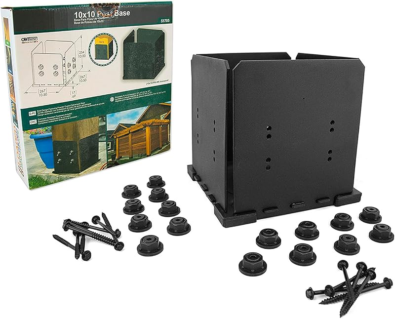 Kit base poste acero galvanizado 10x10 con placas y tuercas