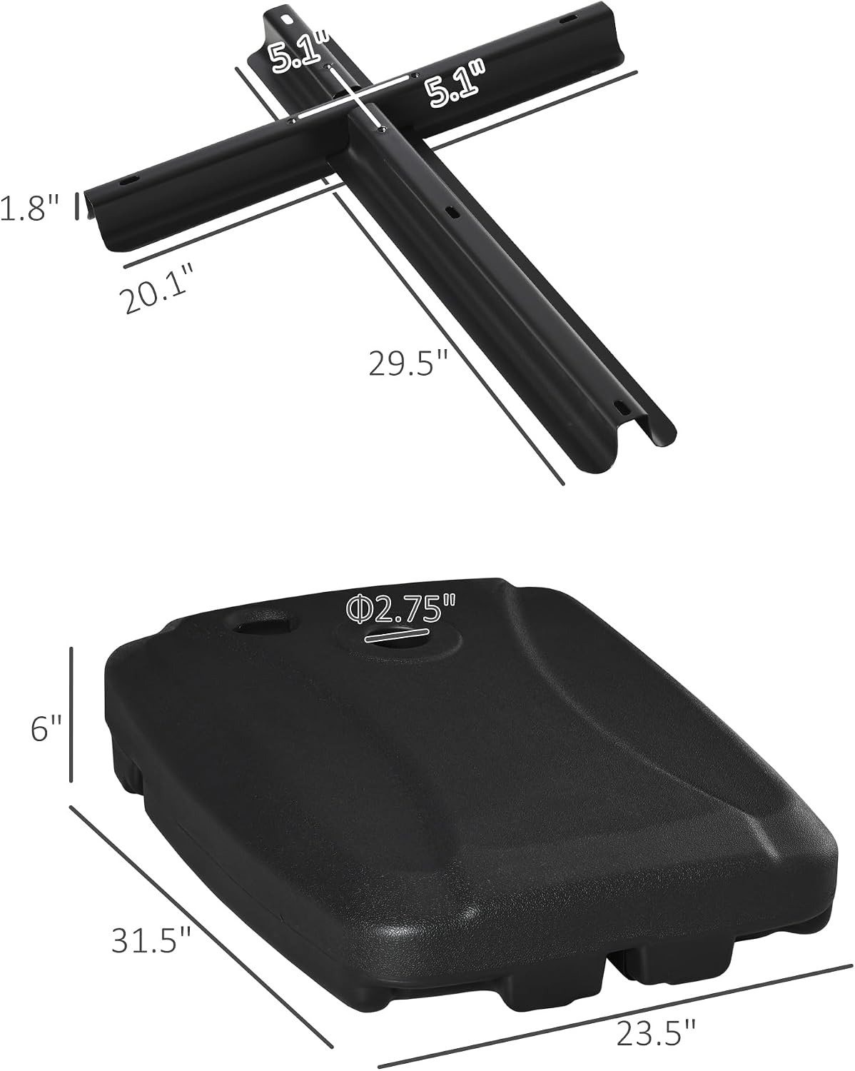 Base sombrilla voladiza 165lb soporte paraguas negro