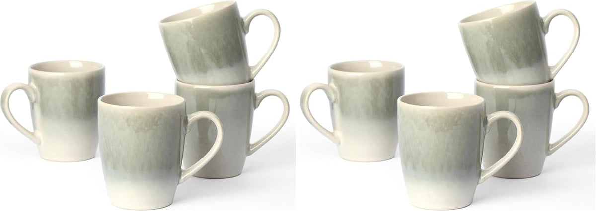 Juego de 4 tazas de café cerámica serie Glacier verde salvia