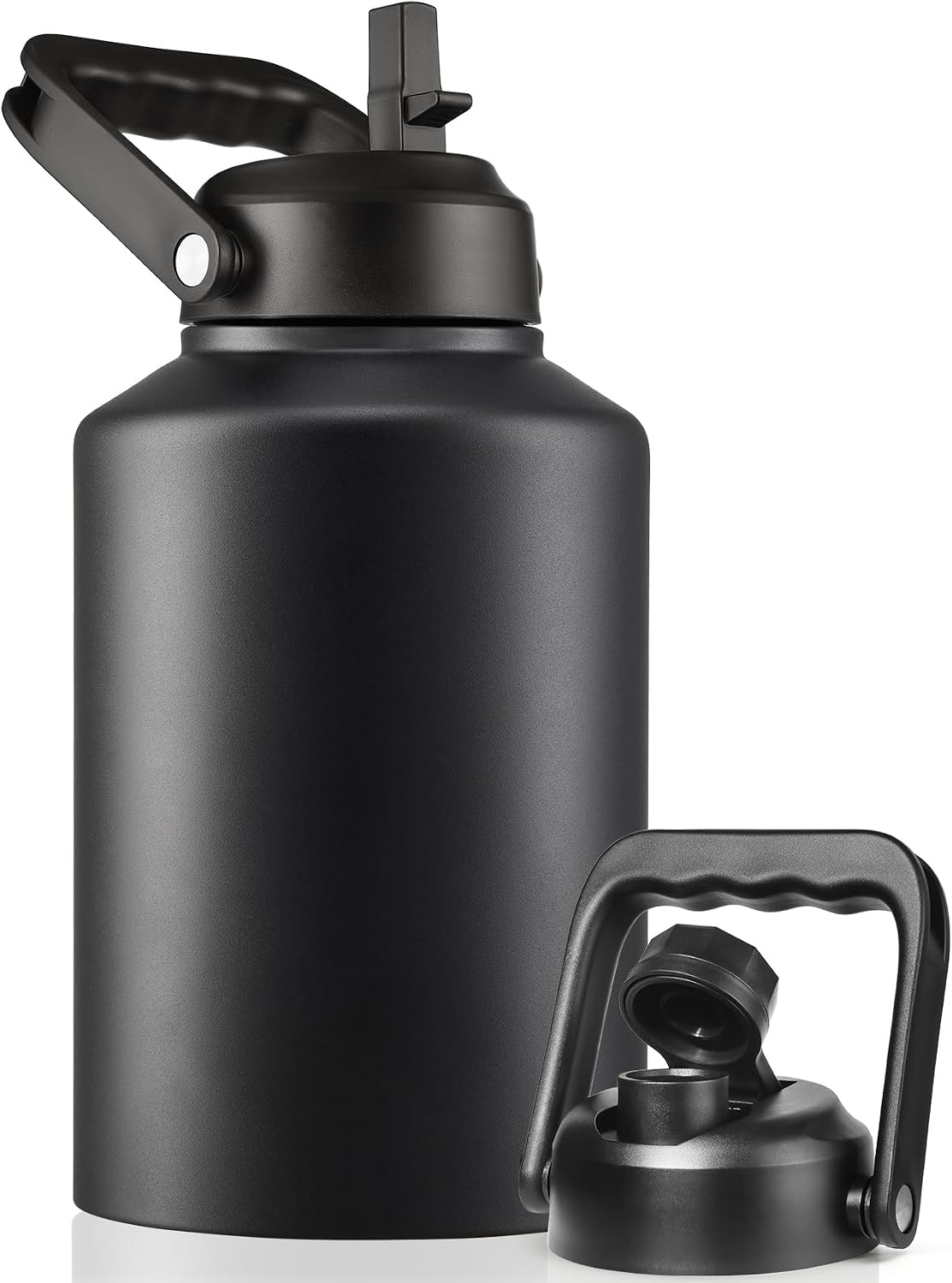 Botella agua aislada acero inox 128oz con pajita asa 2 tapas