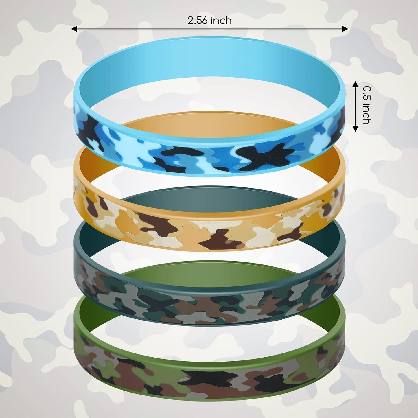 24 Pack Pulseras Goma Camuflaje Militar Verdes
