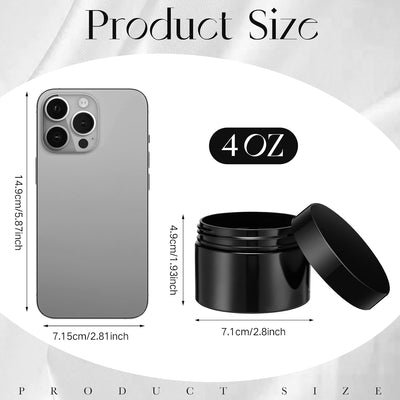 6 Pzas Tarros Plástico 4oz Tapas Ancha Reutilizables Negro