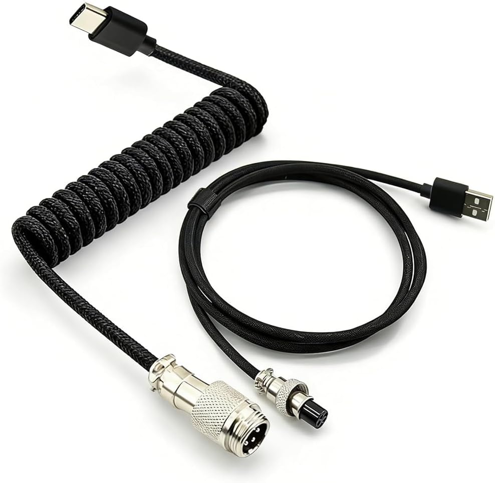Cable USB-C en espiral para teclado mecánico doble manga