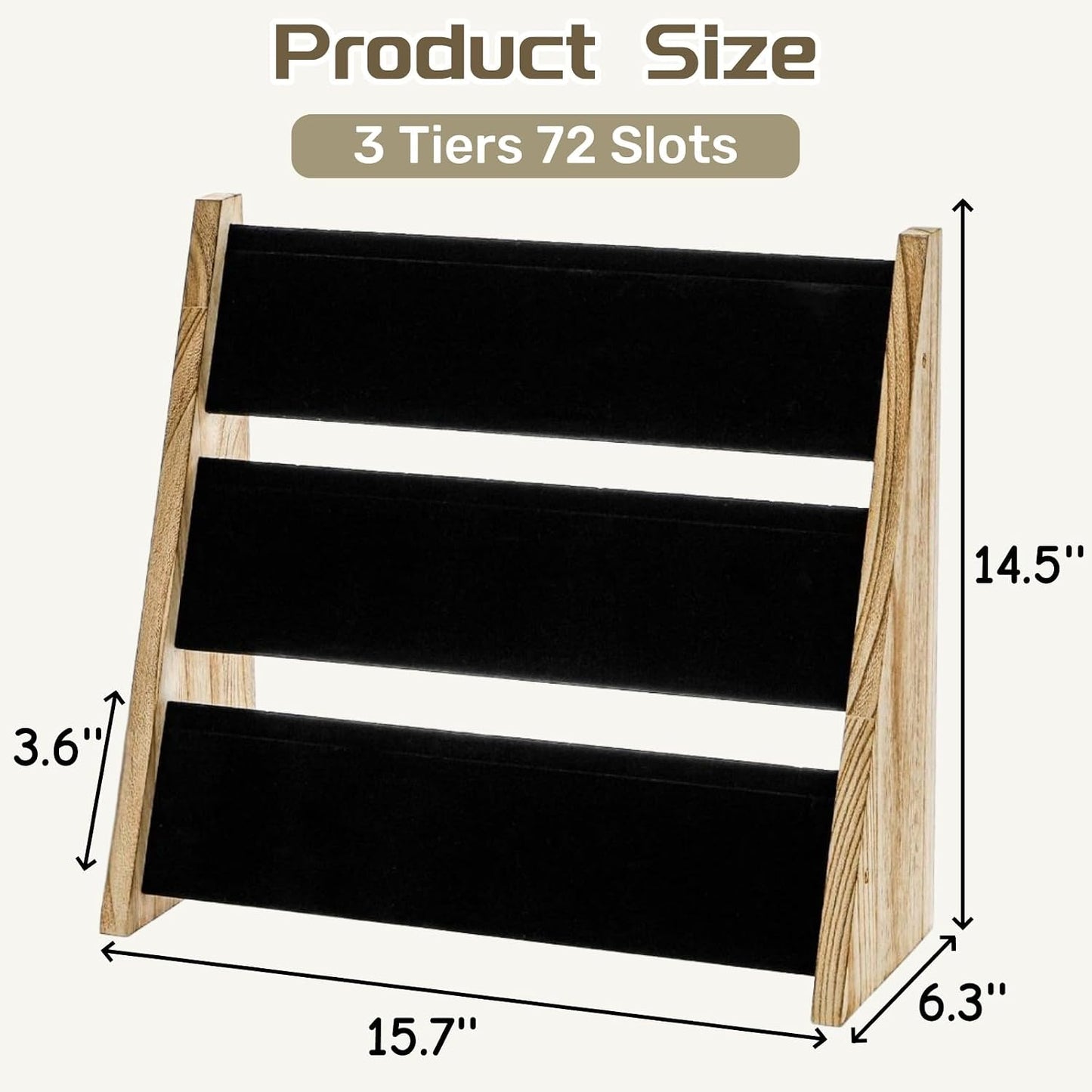 Soporte joyería madera terciopelo 72 ranuras
