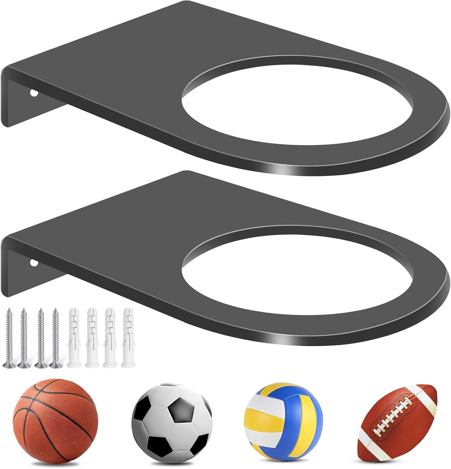 2 Soportes Baloncesto Negro Estante Pared Pelotas UV