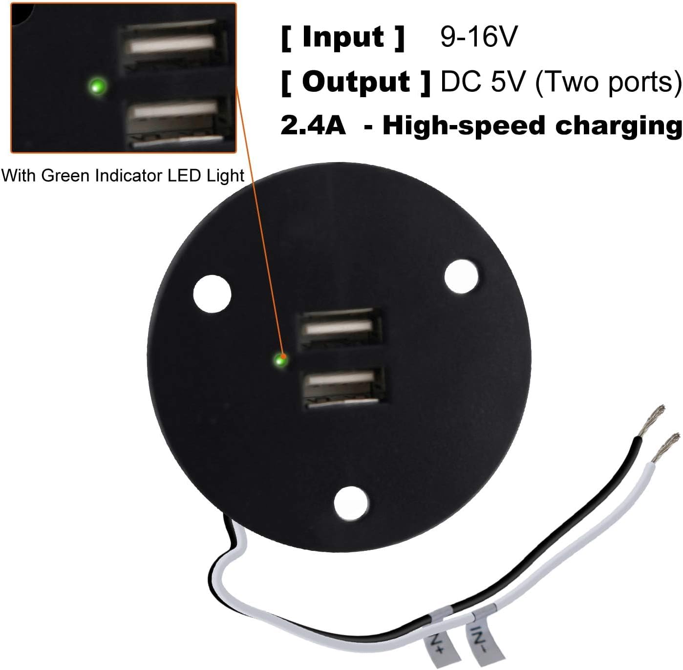 Enchufe USB 12V para RV salida dual 5V/2.4A pared negro