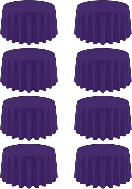 8 Manteles Redondos 90pulg Poliéster Morado para Bodas