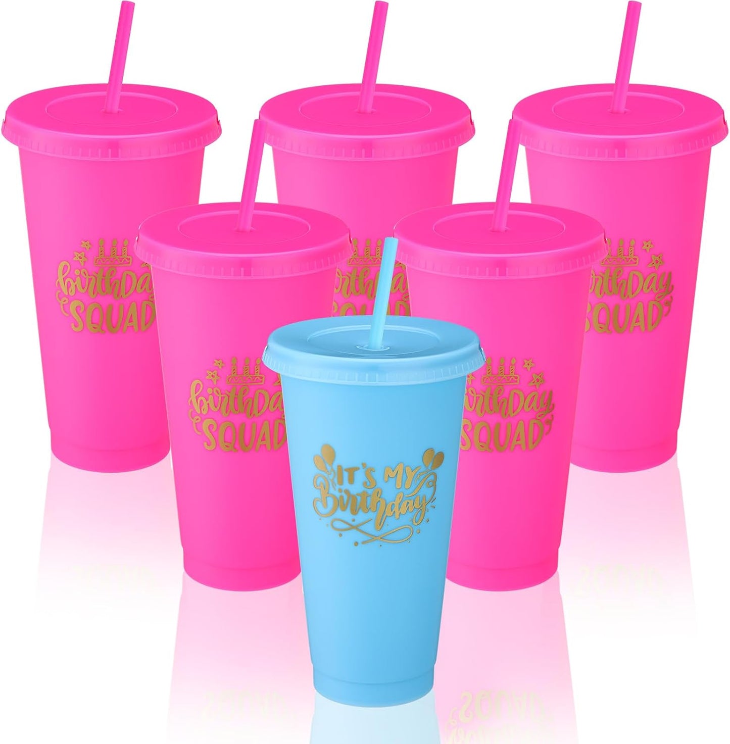 Vasos plástico 24oz con tapa pajita para cumpleaños 6 pzas