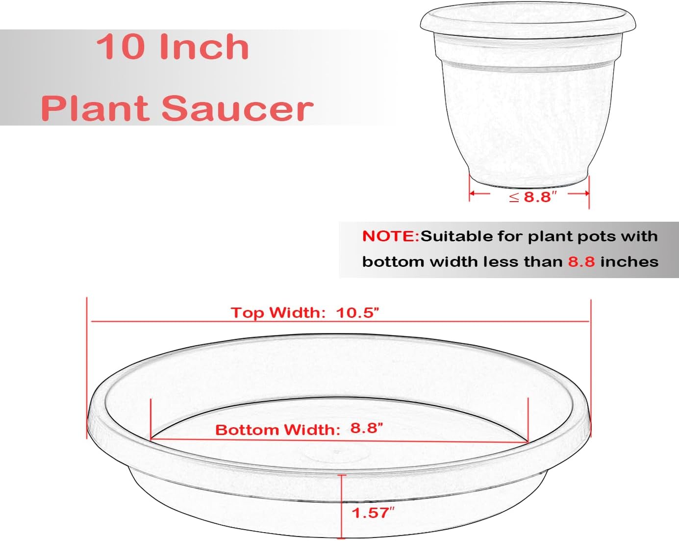 5 Pzas Platillos Plástico 10" para Plantas Interiores