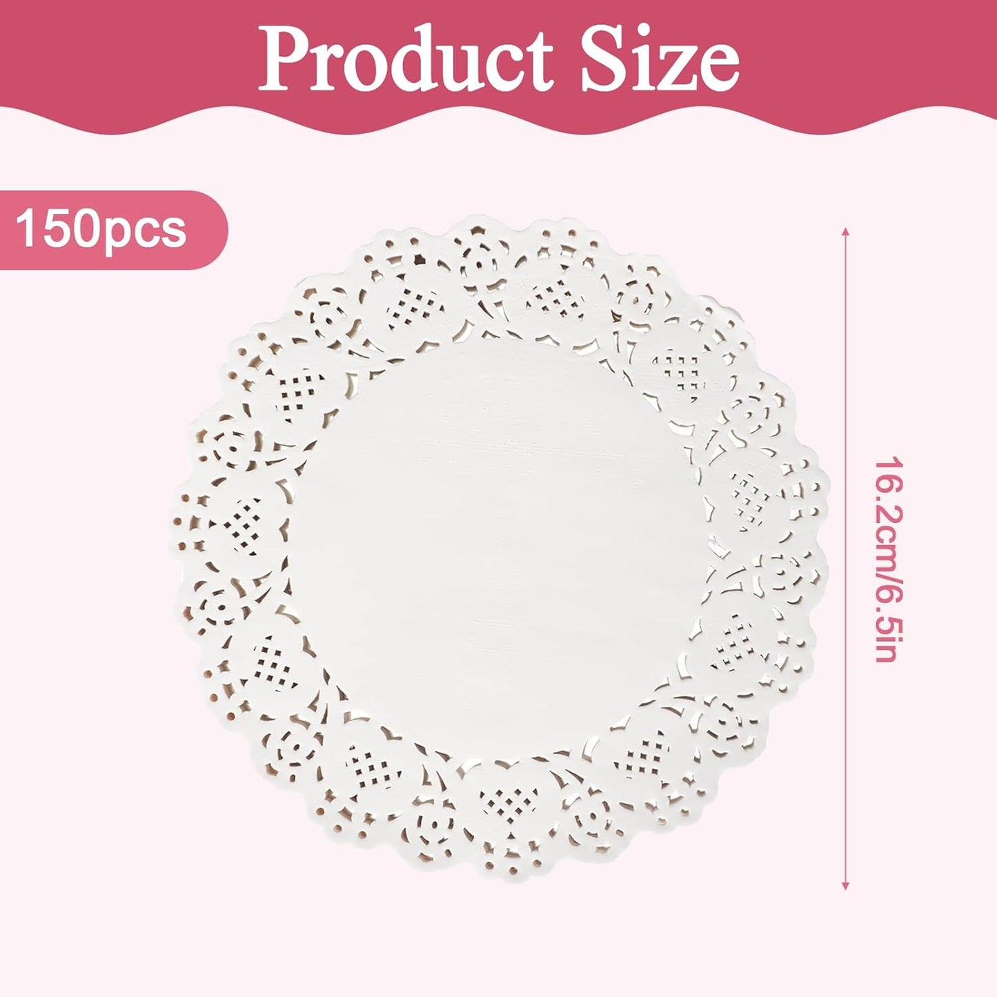 150 Pzas Encaje Manteles Redondos 6.5pulg Blanco