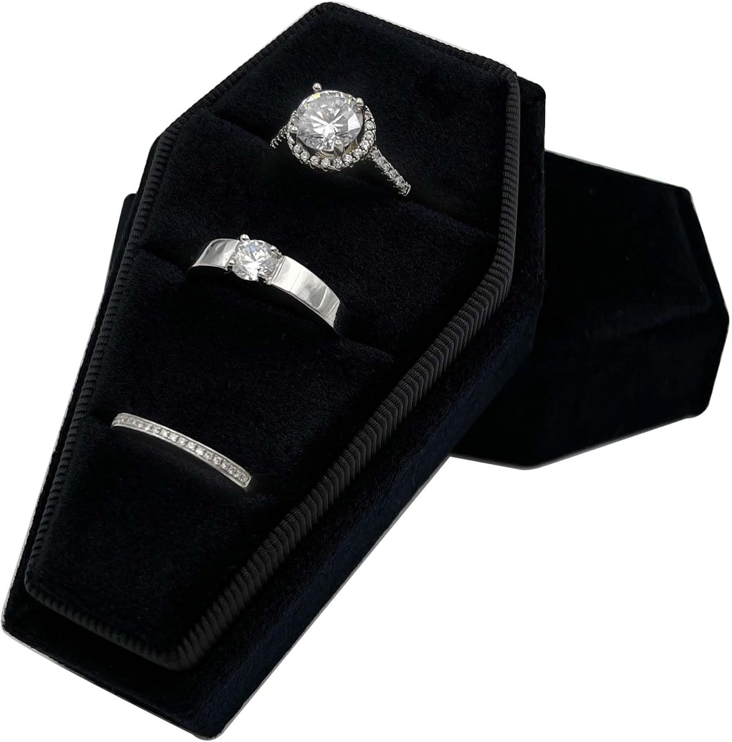 Caja anillo gótico 3 ranuras terciopelo boda compromiso