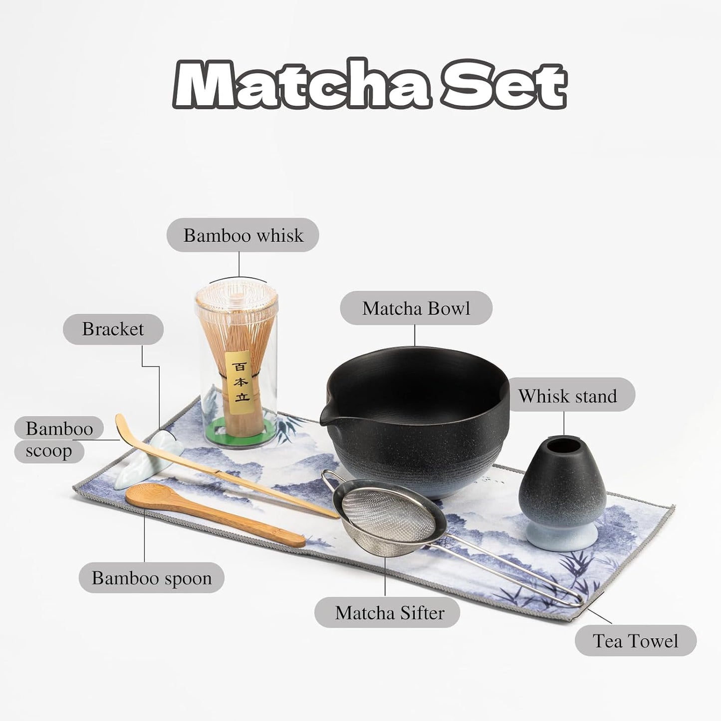 Set 8 Pzas Ceremonia Té Japonés Cuenco Cerámica Bambú