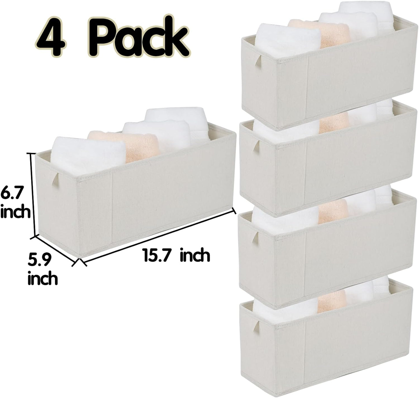 4 Cestas Plegables Tela Lino para Estantes