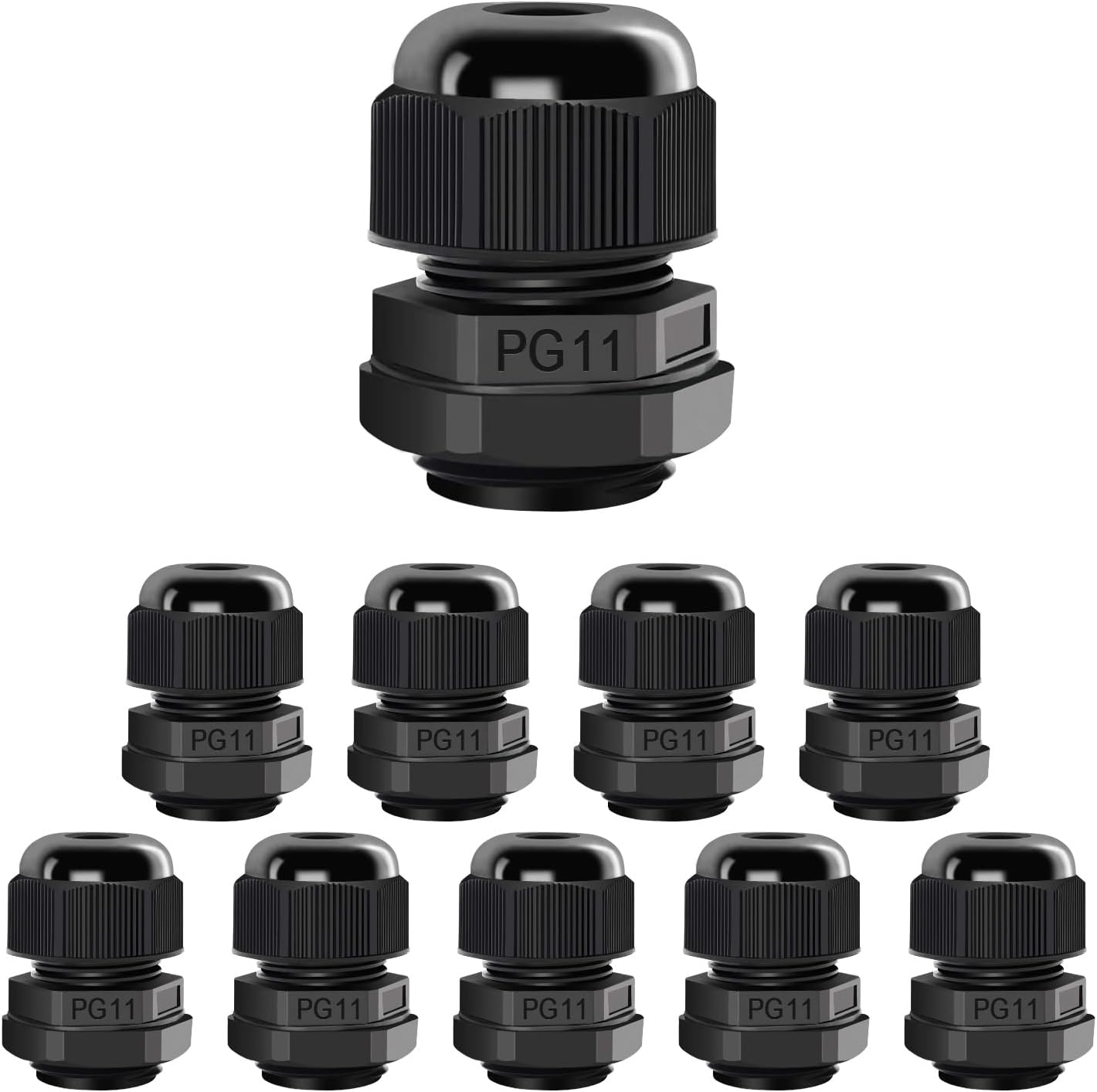 10 Prensaestopas PG11 Impermeables Ajustables Negro