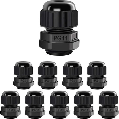 10 Prensaestopas PG11 Impermeables Ajustables Negro