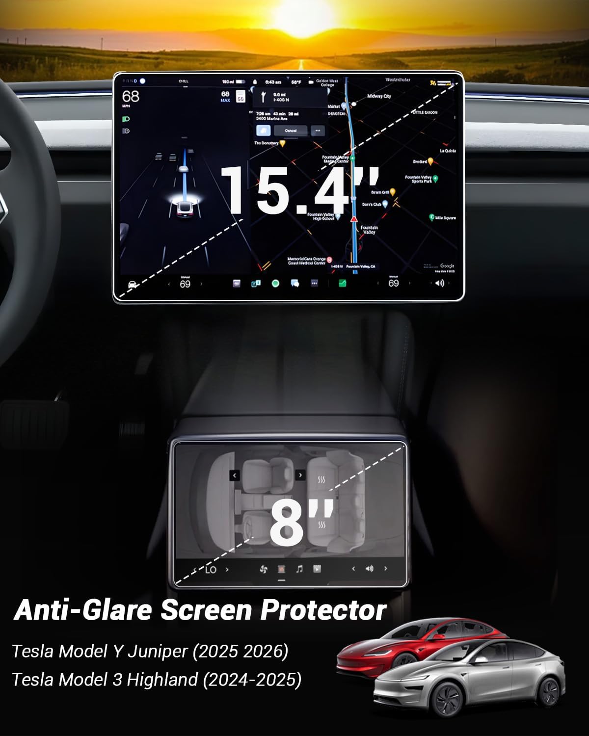 Protector pantalla 15.4pulg Tesla Model Y 2024-26 antirreflejos
