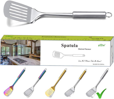 Espátula acero inox ranurada cocina barbacoa antiadherente