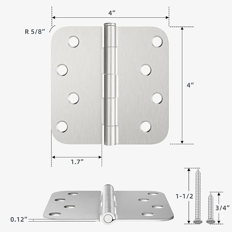 12 Bisagras Níquel Satinado 4" Radio 5/8" Puerta