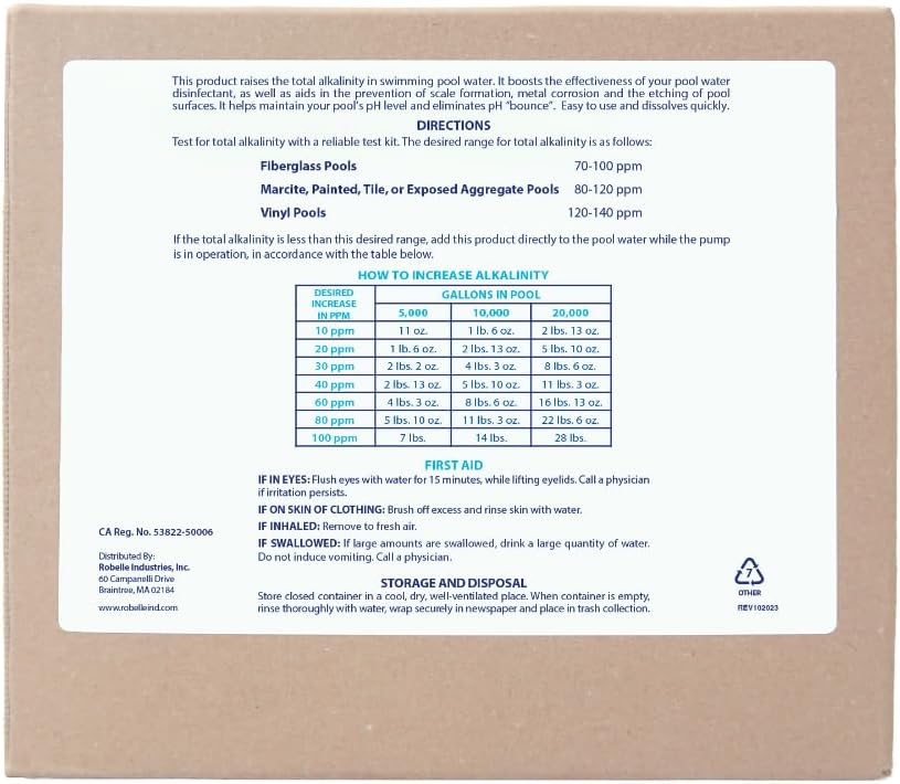 Aumento alcalinidad piscina 20lb bicarbonato sodio