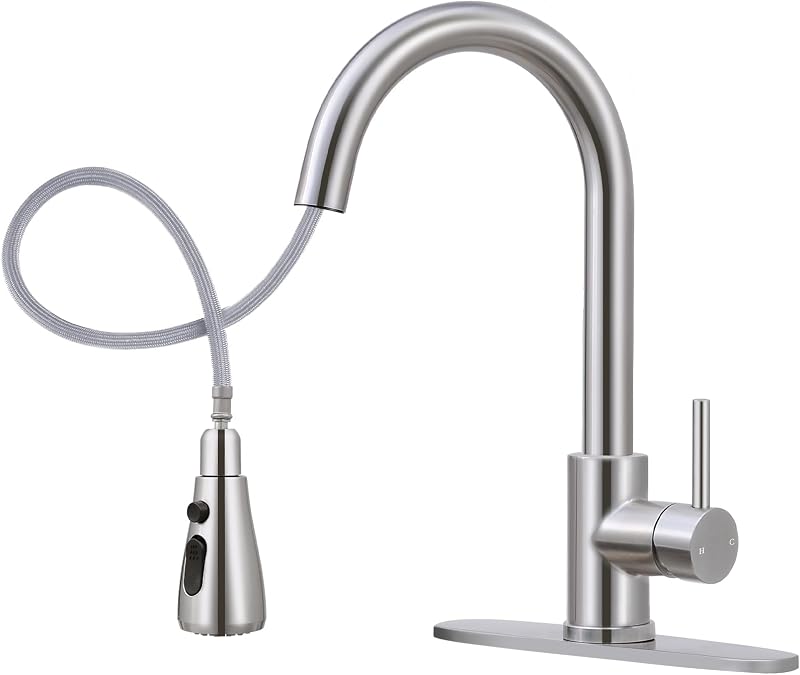 Grifo cocina rociador extraíble acero inox níquel cepillado