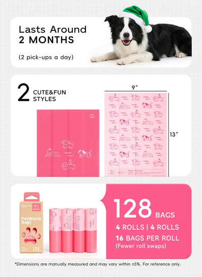 Bolsas para excrementos perro 128uds 60% reciclado plástico rosa