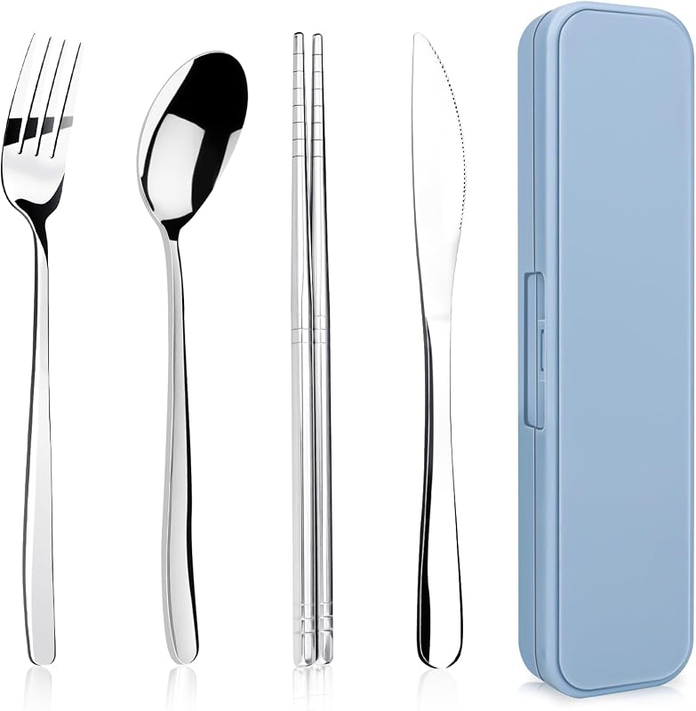 Set 5 Pzas Utensilios Viaje Acero Inox 304 Plateado