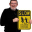 Letrero aluminio Slow Children Crossing 18x12" negro