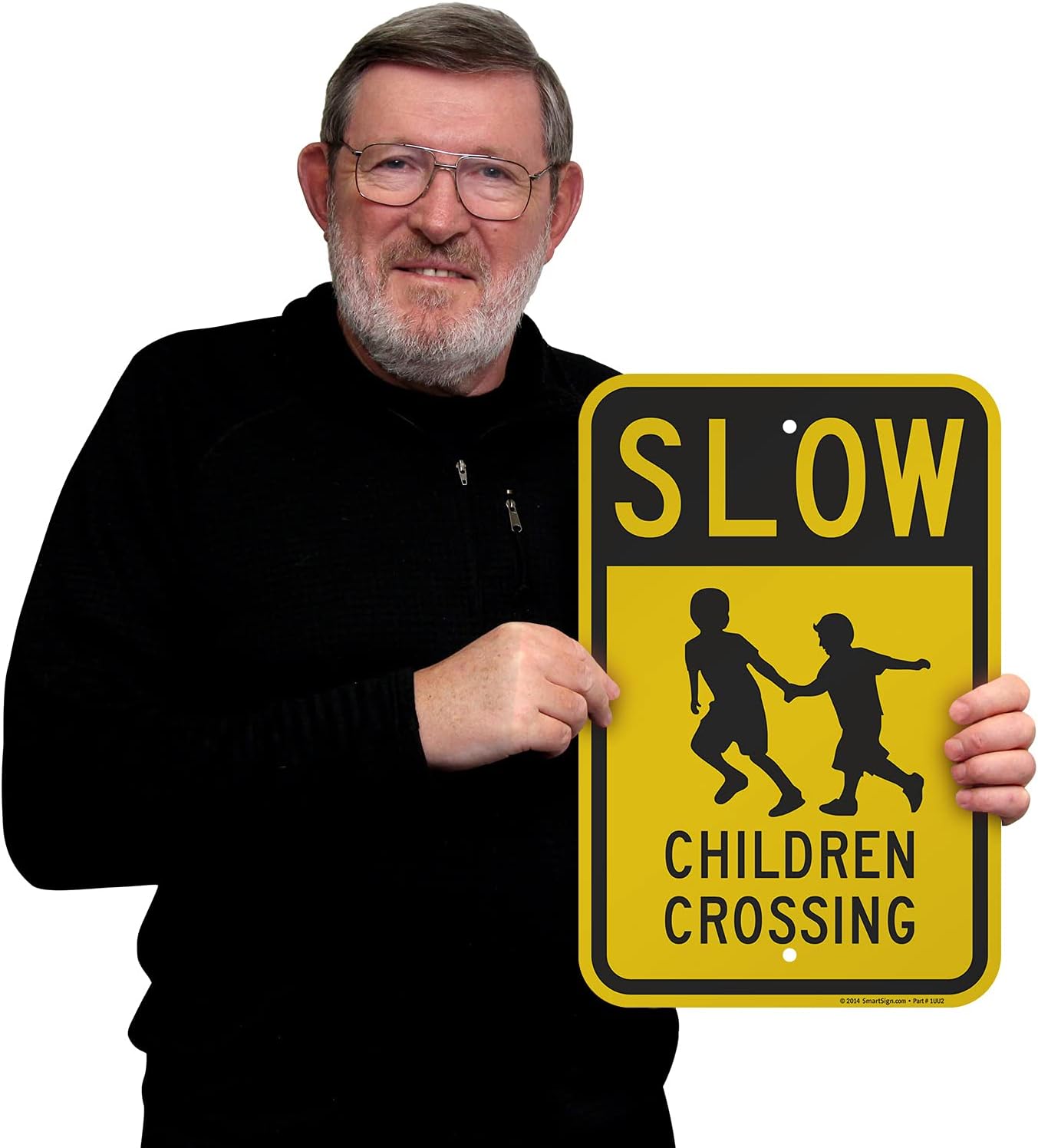 Letrero aluminio Slow Children Crossing 18x12" negro