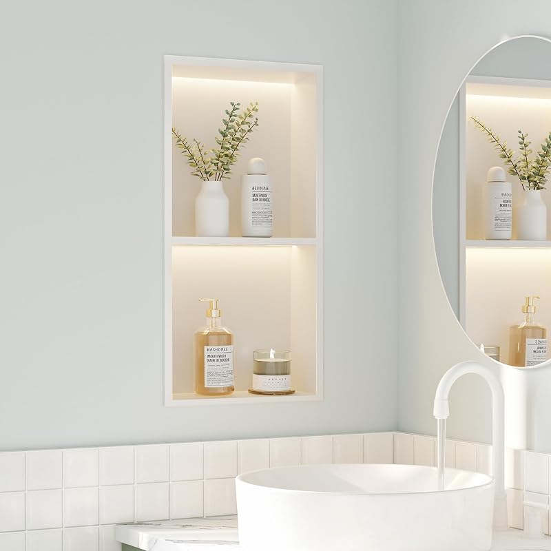 Nicho pared 2 niveles 12x24pulg con luz LED gabinete ducha