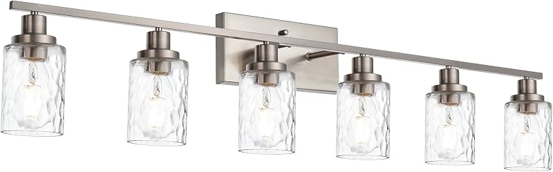 Lámpara baño 6 luces níquel cepillado vidrio martillado