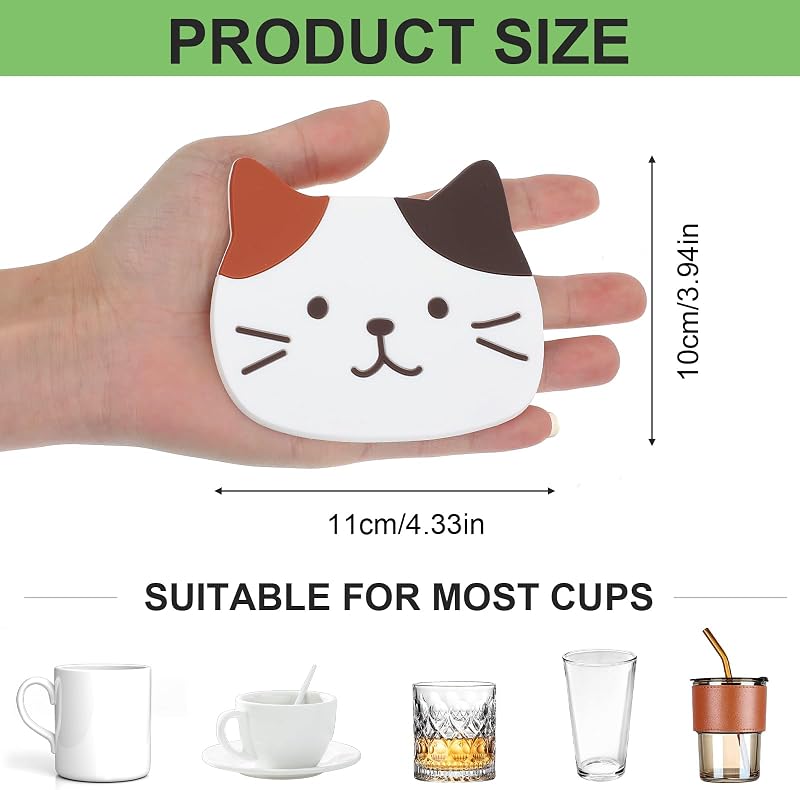4 Posavasos de Gato de Silicona Antideslizantes para Mesa de Café