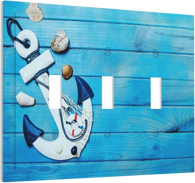 Placa decorativa pared 3 bandas diseño ancla azul náutico