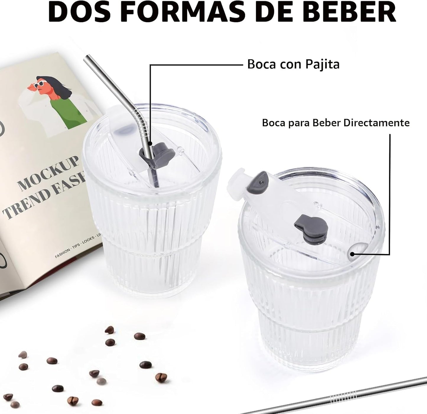 Set 2 Vasos Café Helado 16oz Plástico Reutilizable