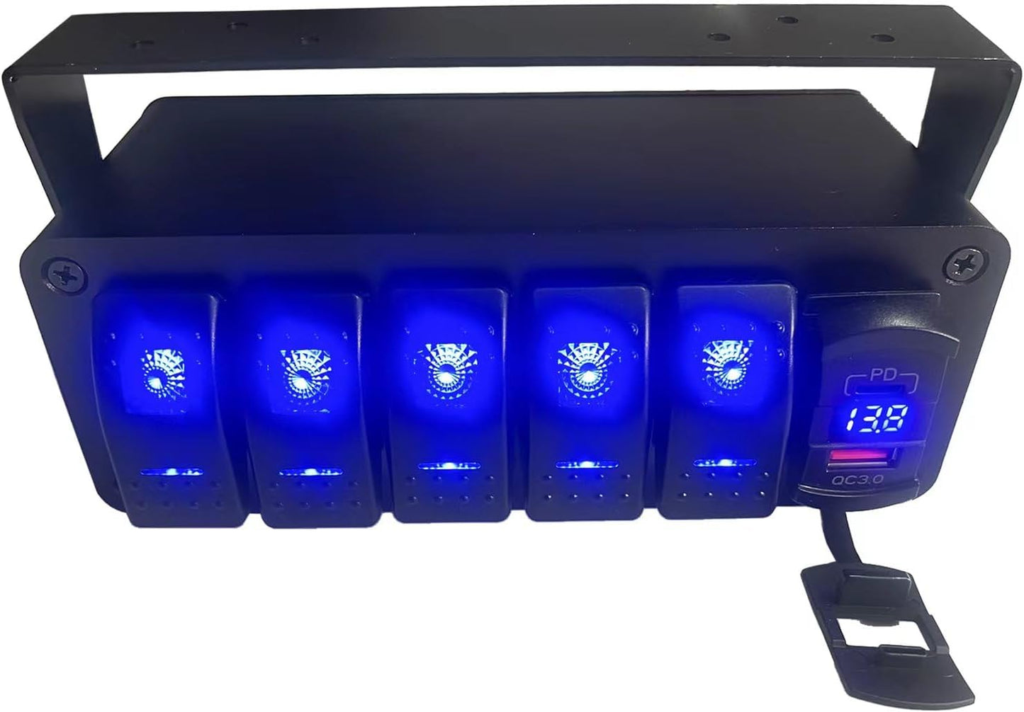 Caja interruptor basculante marino 12V con USB y voltímetro
