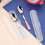Cucharas acero inox con mango cerámica caja almacenamiento rosa