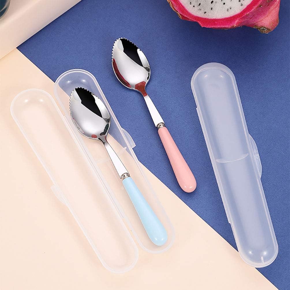 Cucharas acero inox con mango cerámica caja almacenamiento rosa