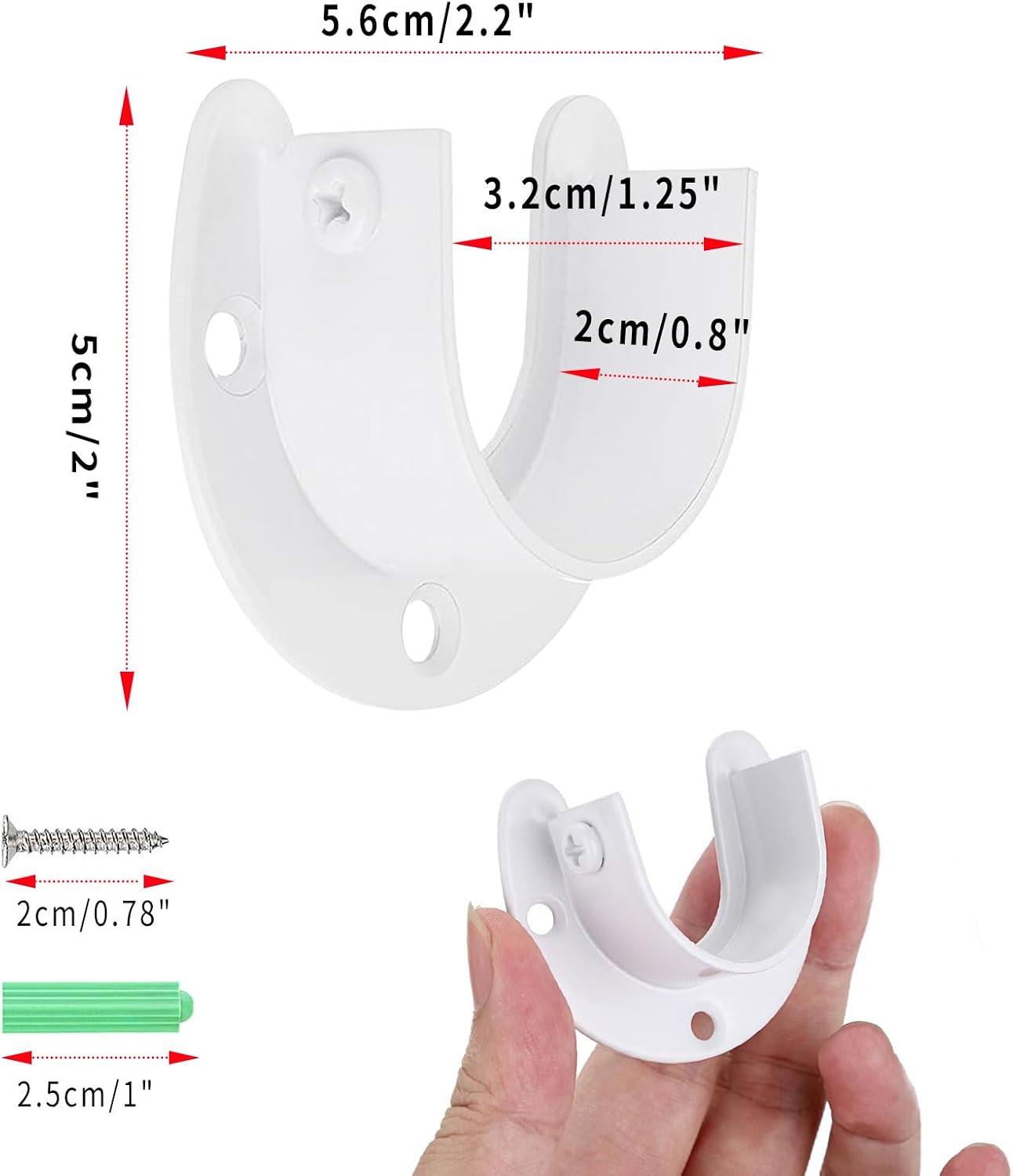 6 Soportes Barra Armario Pared Acero Inox 1.25" Blanco