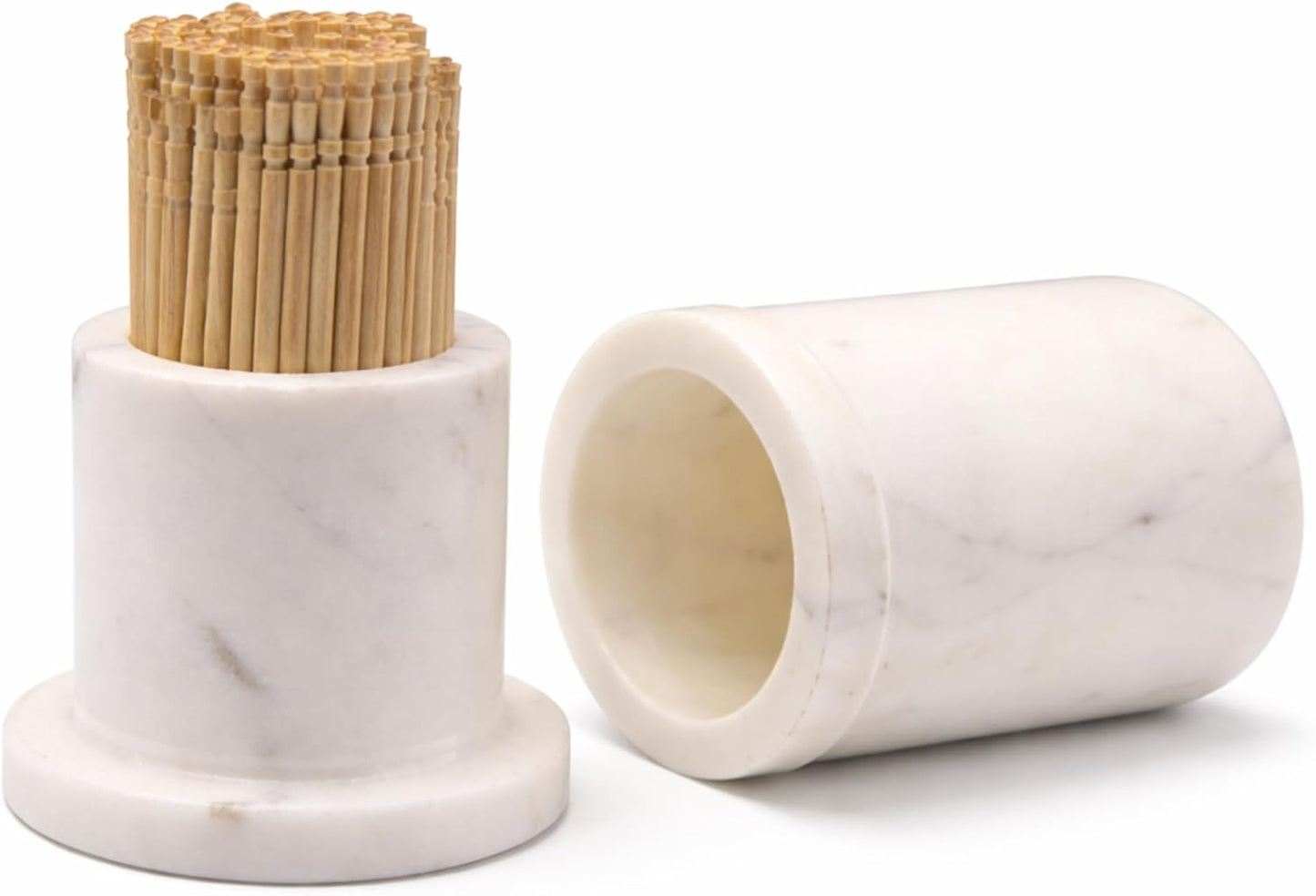 Soporte palillos dientes mármol blanco con tapa