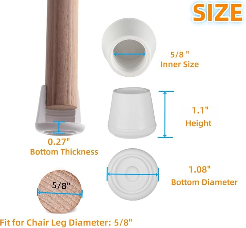 Tapas patas silla antiderrap 5/8" blancas 100pzas